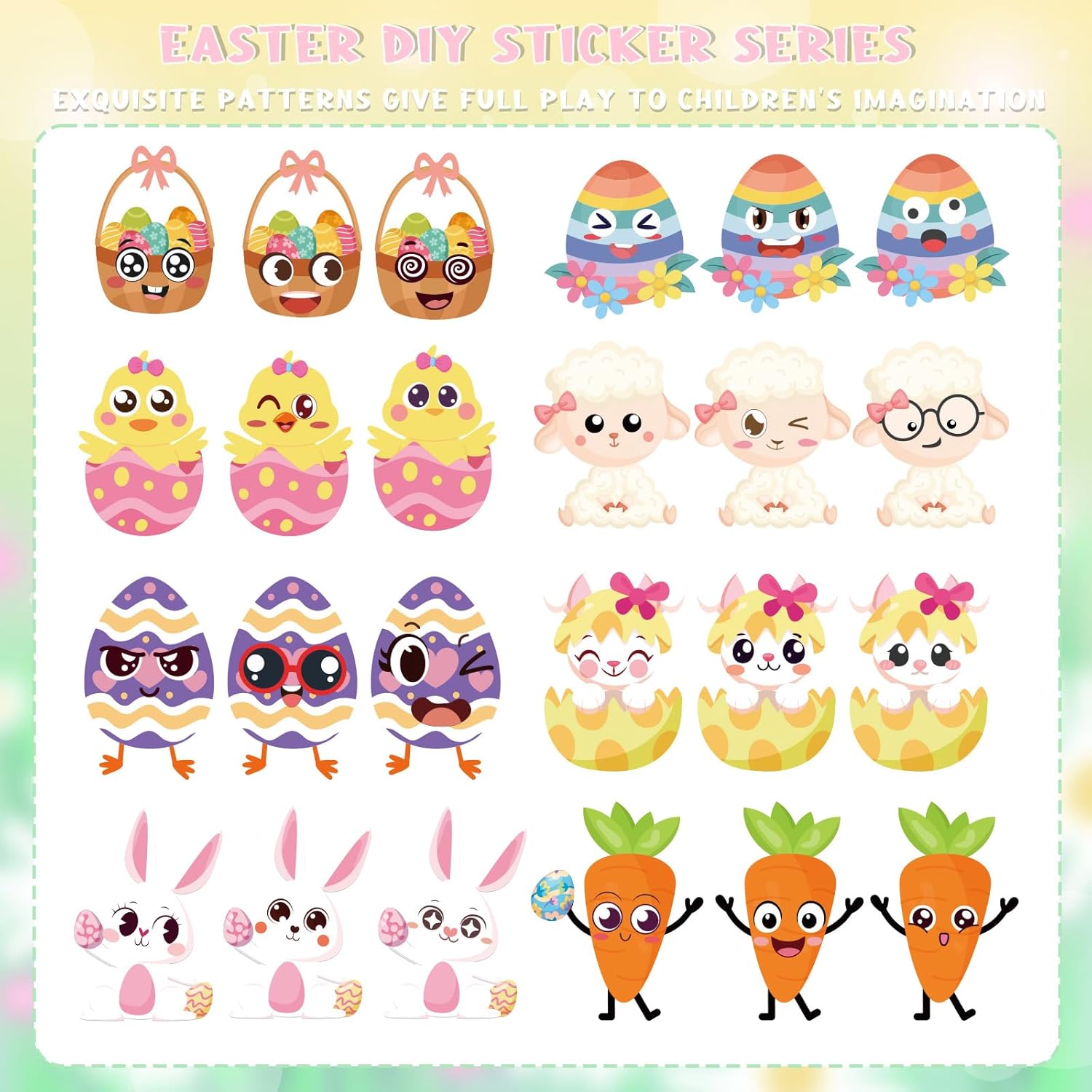 Xzentira 32 Sheets Easter Stickers DIY Sticker Set, Make Your Own Egg Bunny Face Game, Spring Stickers Bulk for Easter Party Favors Basket Stuffer