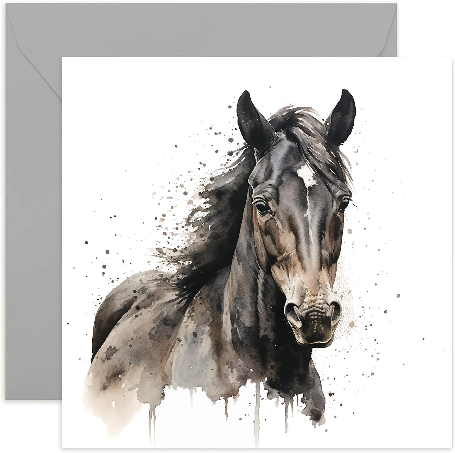 Old English Co. Watercolour Horse Card - Black Horse Card for Horse Lover Birthday - Just Because Card for Him or Her - Equestrian Horse Card for Men and Women | Blank Inside