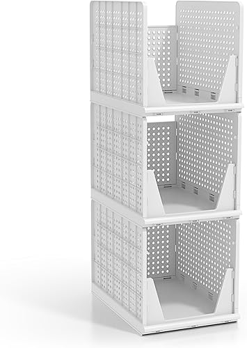 Miniatura 8 de Sorbus Cestas organizadoras apilables para estantes, organizador de armario de plástico para ropa, despensa, baño, cocina y garaje, contenedores de