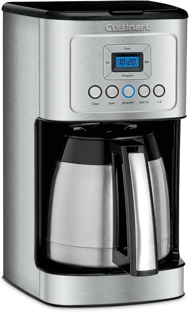 Cafetera Cuisinart de 12 tazas, cafetera con jarra térmica PerfecTemp programable con ajuste de 1 a 4 tazas, control de intensidad de preparación y pausa de preparación, acero inoxidable, DCC-3400NAS, plateada | Máquina de café para uso diario con programabilidad las 24 horas, configuración de 1 a 4 tazas, opciones de concentración y pausa de preparación, DCC-3400NAS