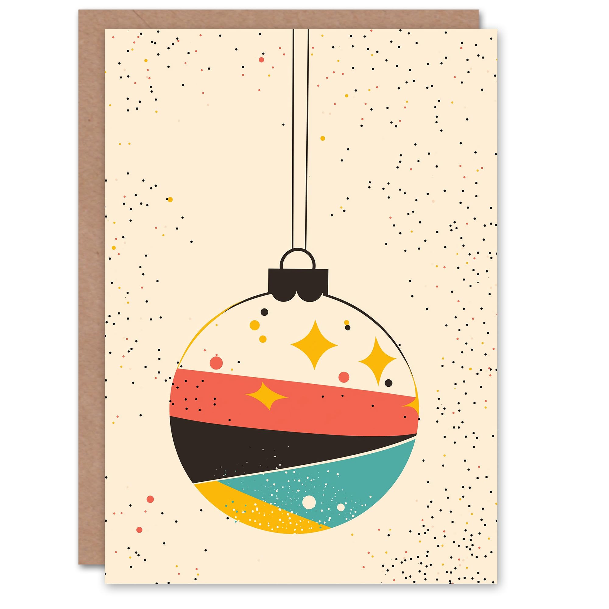 Wee Blue Coo Mid Century Modern Decorated Bauble Fun Xmas Art Blank For All Christmas Card