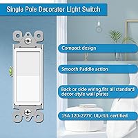 Vista 2 de Greencycle Interruptor de luz basculante de un solo polo, interruptor de luz de paleta de 15 amperios, interruptores Sp blancos, 120V-277V CA
