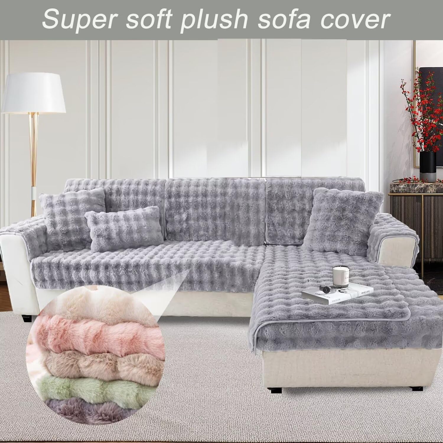Dikke konijnen pluche bankhoezen 3/2/1/4 zitplaatsen,antislip bankhoezen voor hoek L-vorm,grappige fuzzy bankhoes,warme fluwelen bankkussenhoezen,wasbare meubelbeschermer,70 x 70 cm