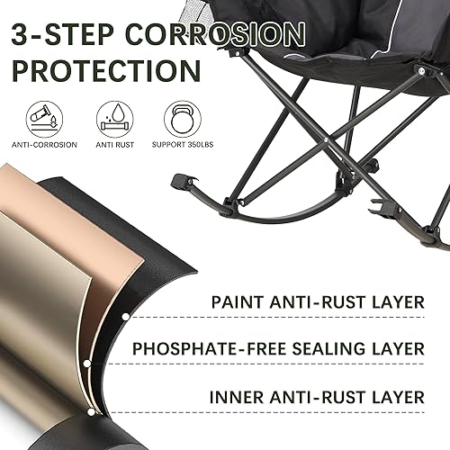 Miniatura 5 de Silla mecedora de gran tamaño con reposacabezas y soporte para tazas, capacidad de 400 libras, tela Oxford 600D, silla mecedora portátil fácil de