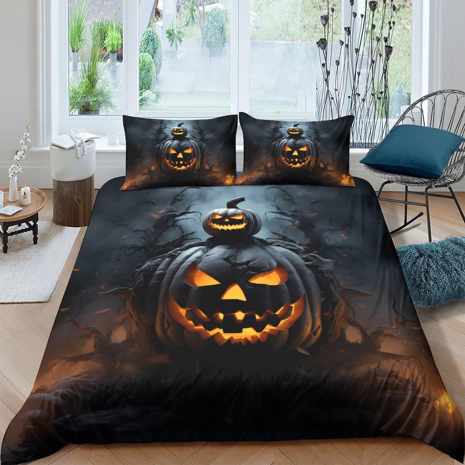 Ctjqhvkz Style-9 3D Printed Halloween Pumpkin Fitted Sheet Microfiber Soft Decor Mattress Cover For Bedroom Guest Room Dorm Protection Single（135X200cm）