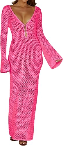 Leoparts Crochet Swimsuit Cover Up for Women Sexy V Neck Hollow Out Backless Max