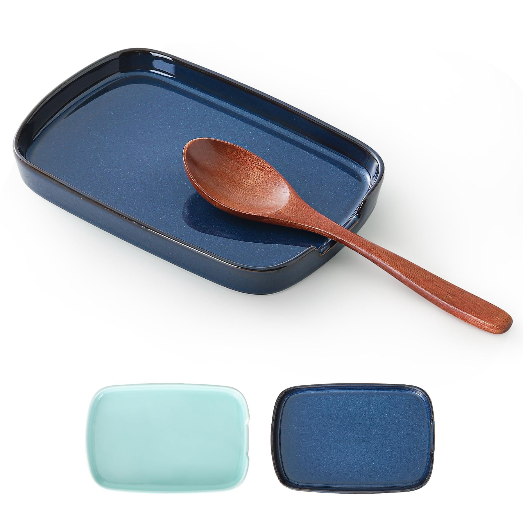 ABRUTY Spoon Rest for Stove Top, Ceramic Spoon Holder for Counter, Modern Farmhouse Decor Accessories for Spatula, Spoons or Tongs, Rectangular, Flambe Blue