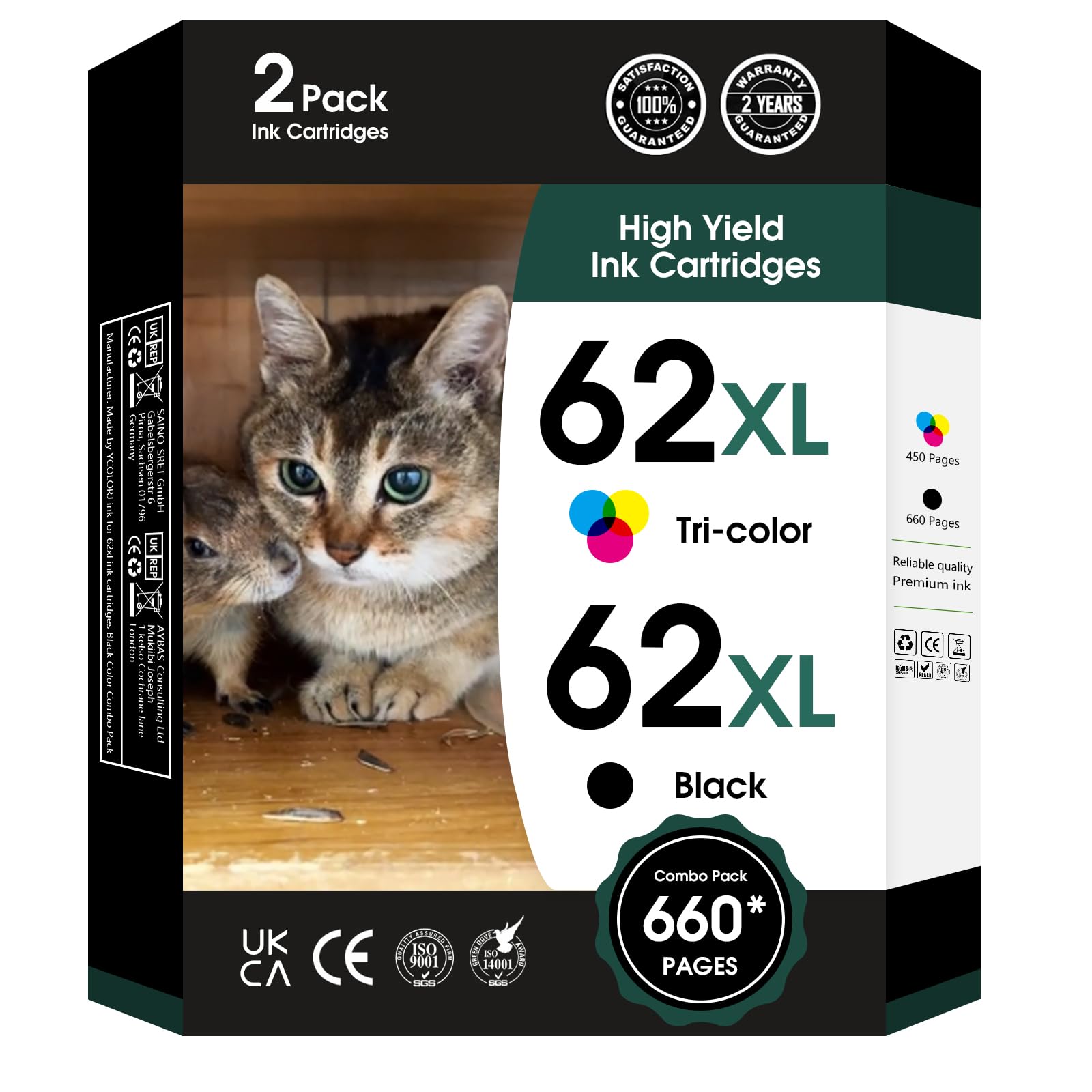 62XL 62 XL Ink Cartridges Black and Color for 62 Ink Cartridge Combo Pack Works with Envy 7640 5660 5540 7645 5661 for OfficeJet Mobile 250 200 258