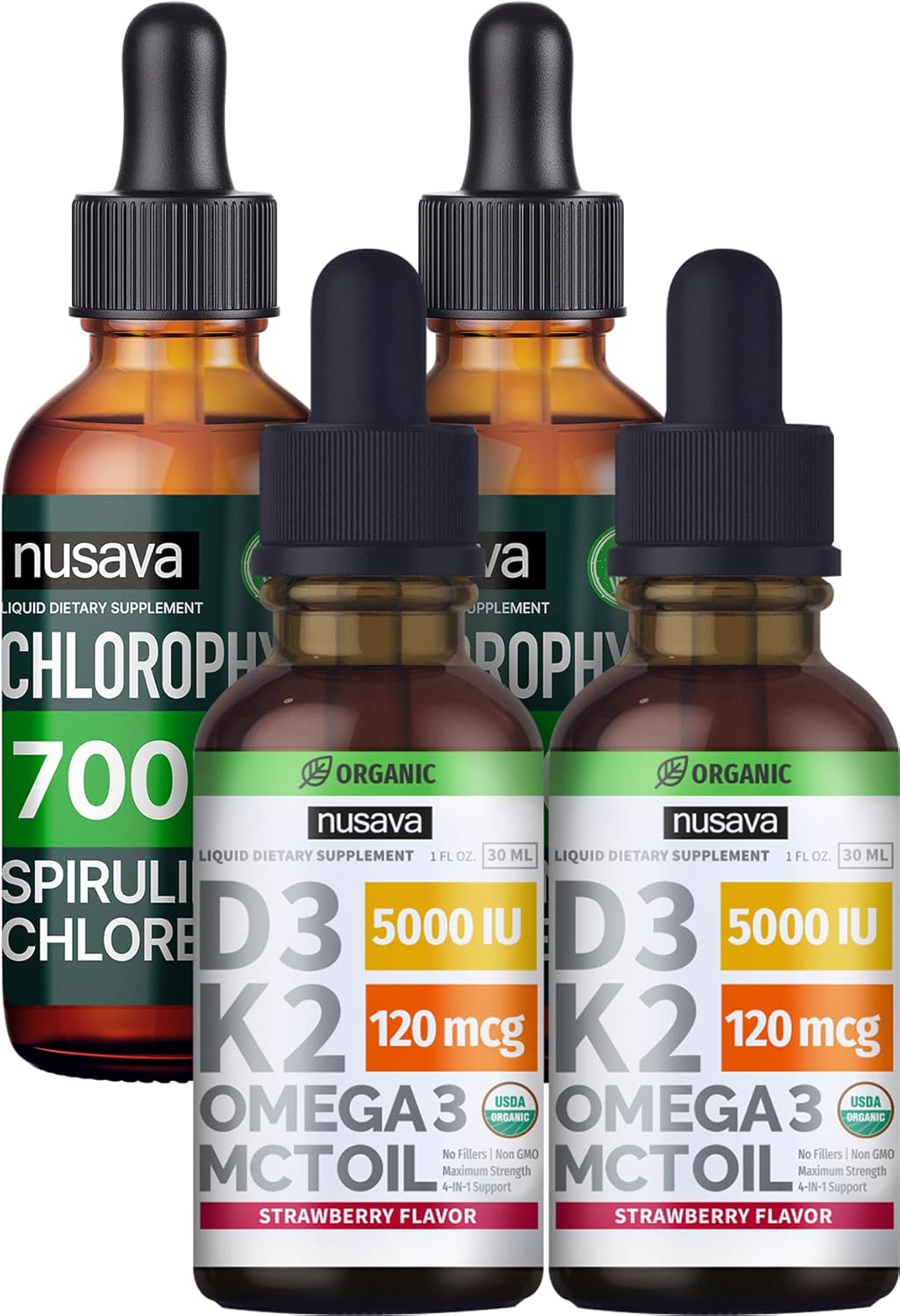 NUSAVA Strawberry Flavored D3 K2 Drops and Chlorophyll