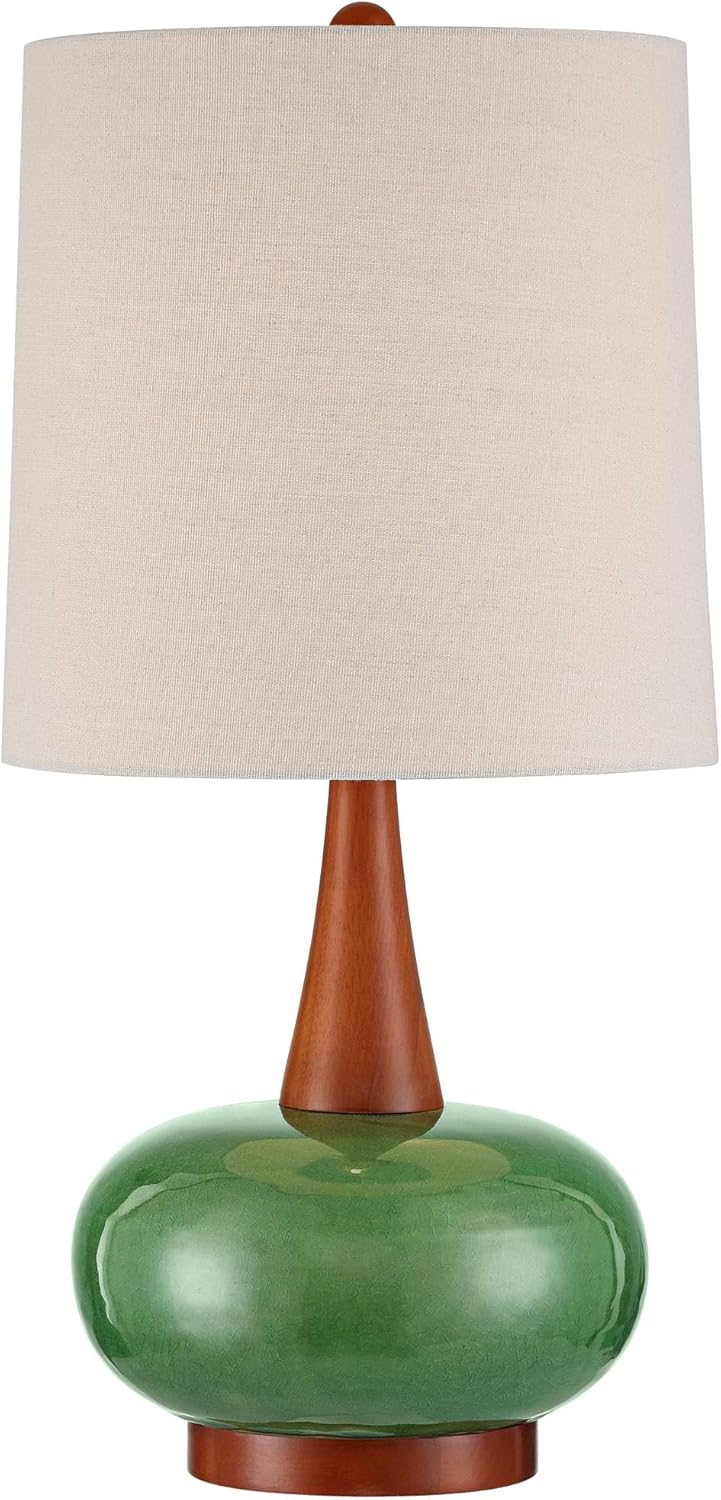 360 Lighting Andi 25" High Mid Century Modern 3-Way Table Lamp Green Ceramic Wood Finish Single Fabric White Shade Living Room Bedroom Bedside Nightstand House Office Home Reading Colors May Vary