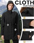 iCreek Women's Rain Jacket Packable Long Raincoat Hooded Plaid Lined Trench Coat Waterproof Windproof Lightweight for Outdoor