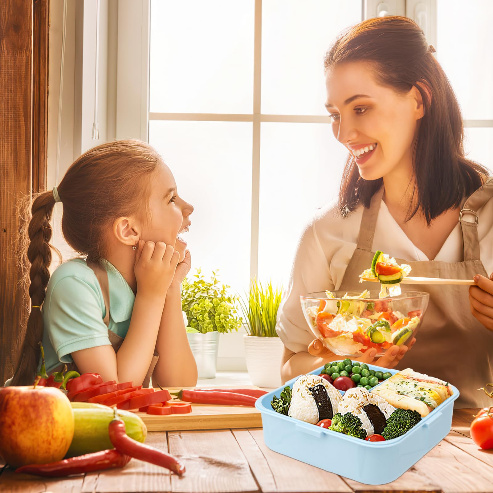Boîte Bento 1600ml Empilable Grande Avec 6 Compartiments Et Tasse à Sauce - Anti-Fuite Pour Enfants Et Adultes, Idéale École, Bureau Et Voyages