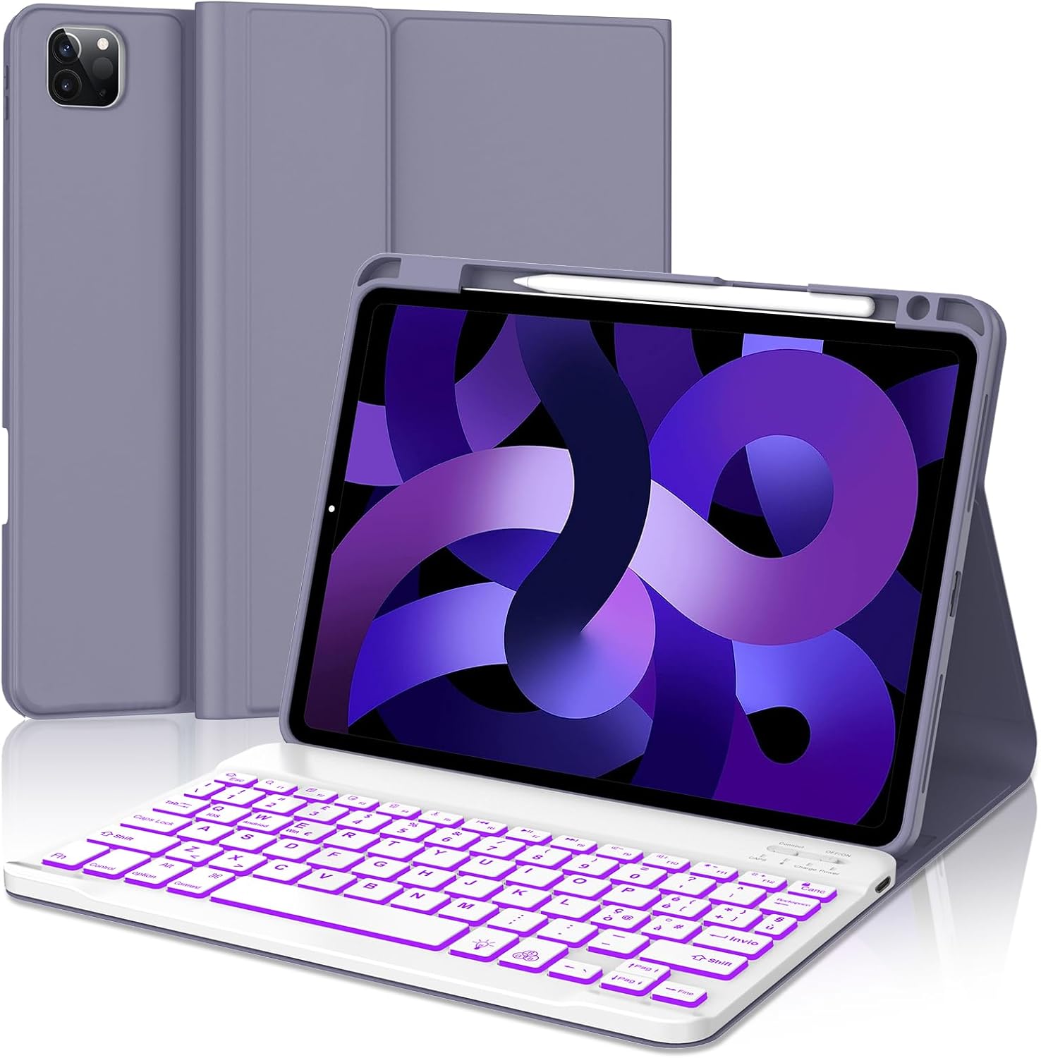 IVEOPPE iPad Air 5/4 és iPad Pro 11 Billentyűzetes Tok lila színben