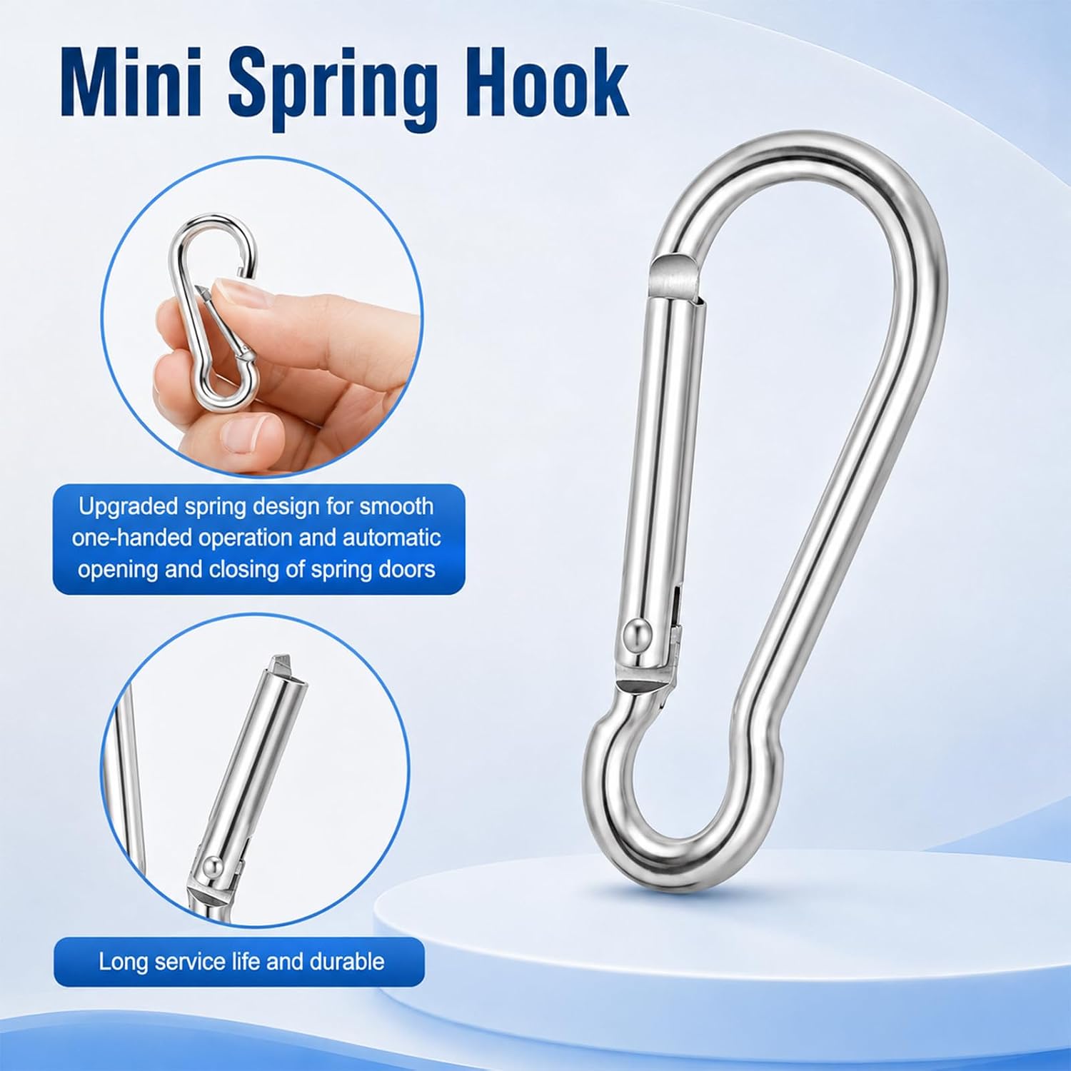 6PCS Small Flag Pole Ring Replacement Carabiner Clips Aluminum Alloy M4 Spring Snap Hooks Heavy Duty Clips for Grommeted Flags Flagpole Hardware Accessories Keys Swing Camping Fishing Hiking Traveling image 3