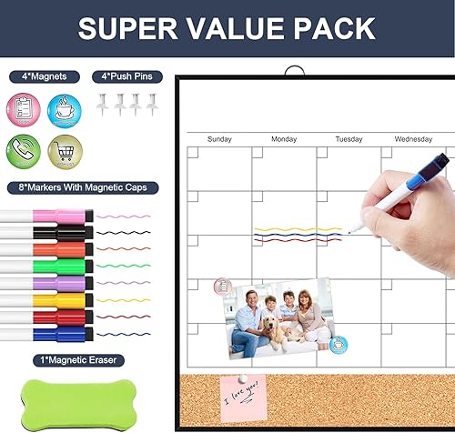 Miniatura 5 de TANKEE - Pizarra blanca pequeña de borrado en seco, pizarra blanca portátil de doble cara de 16 x 12 pulgadas, magnética, pizarra blanca borrable