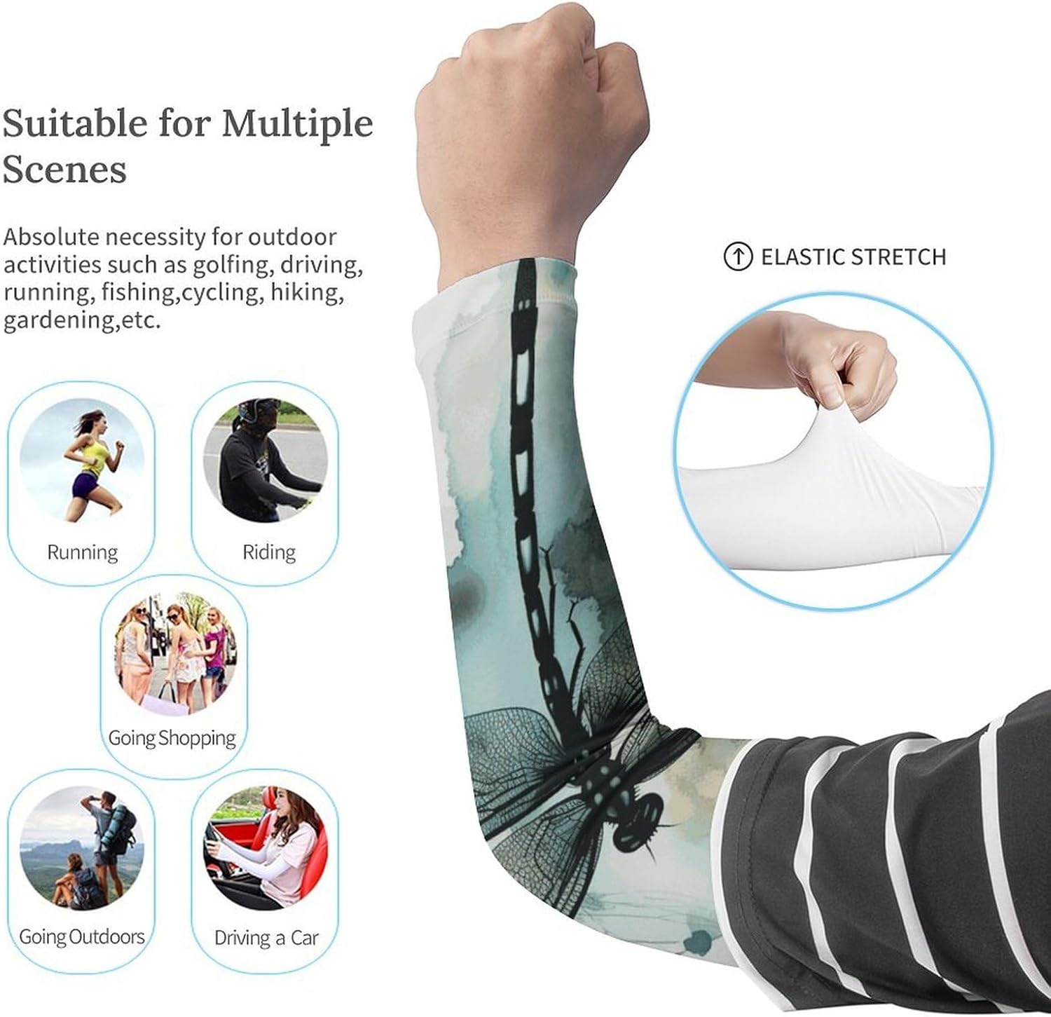 Ink Dragonfly Arm Sleeves for Men Women Sun Protection Sleeves Cooling Compression Arm Covers for Sport