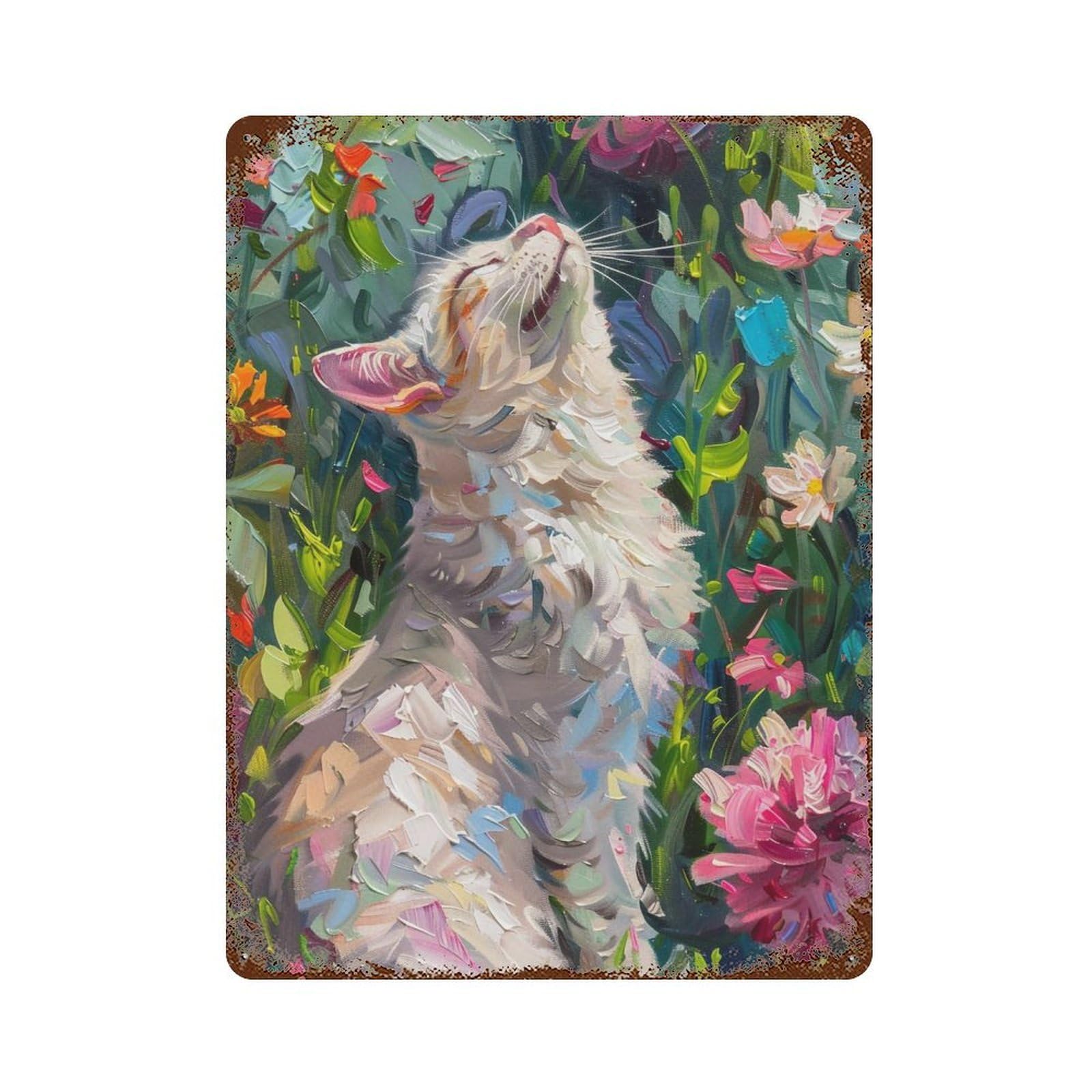 HDURYEYRYY Sunbathing Cat in Wildflower Meadow 01 Wall Retro Iron Vintage Art Metal Tin Sign Poster Modern Home Cofffee Club Art Bar Shop Decor Style 40x30cm