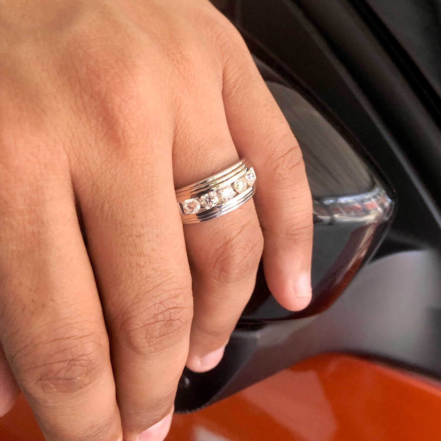 Men's Wedding Band Ring Round Lab Created Moissanite or Lab Grown Diamond Engagement or Anniversary Ring In 14k Gold Over Sterling Silver Fine Jewelry Gift for Him (0.50 Cttw To 2.00 Cttw) - Image 4