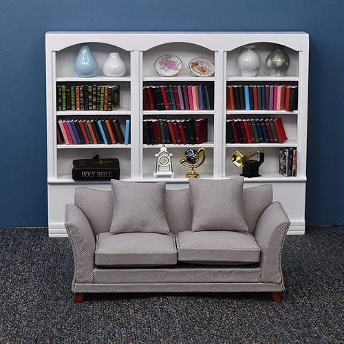 Miniatura 5 de iLAND Muebles de casa de muñecas en miniatura con sofá de casa de muñecas, gabinete de libros, vitrina, chimenea iluminada, planta para casa de