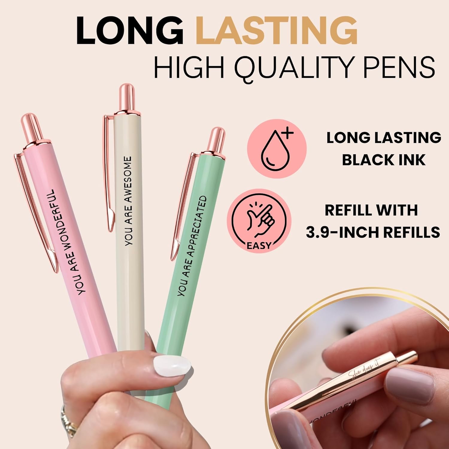 Fancy Pen Set For Women - Inspirational Nice Teacher Pens | Pretty Motivational Thank You Gifts | Cute Positive Work, Office, Promotion, Coworkers, Intern, Gratitude & Job Motivation Gift - Image 6