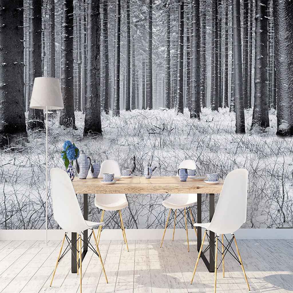 Papier peint photo 3D pour agrandir une pièce motif forêt de neige 400x280
