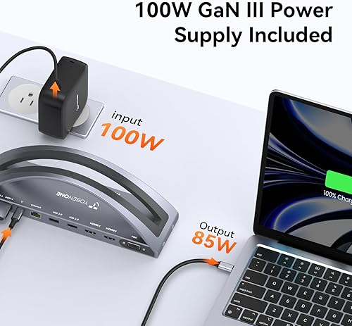 Miniatura 5 de Estación de acoplamiento TobenONE para MacBook con monitor dual 4K con adaptador de corriente de 100W, estación de acoplamiento 13 en 2 USB C para
