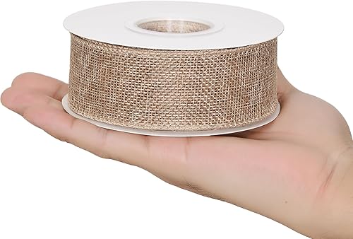 Miniatura 4 de Cinta de arpillera con alambre natural, 1 12 pulgadas 10 yardas, cinta de yute para decoración de lazos, manualidades, envoltura de regalos, corona,