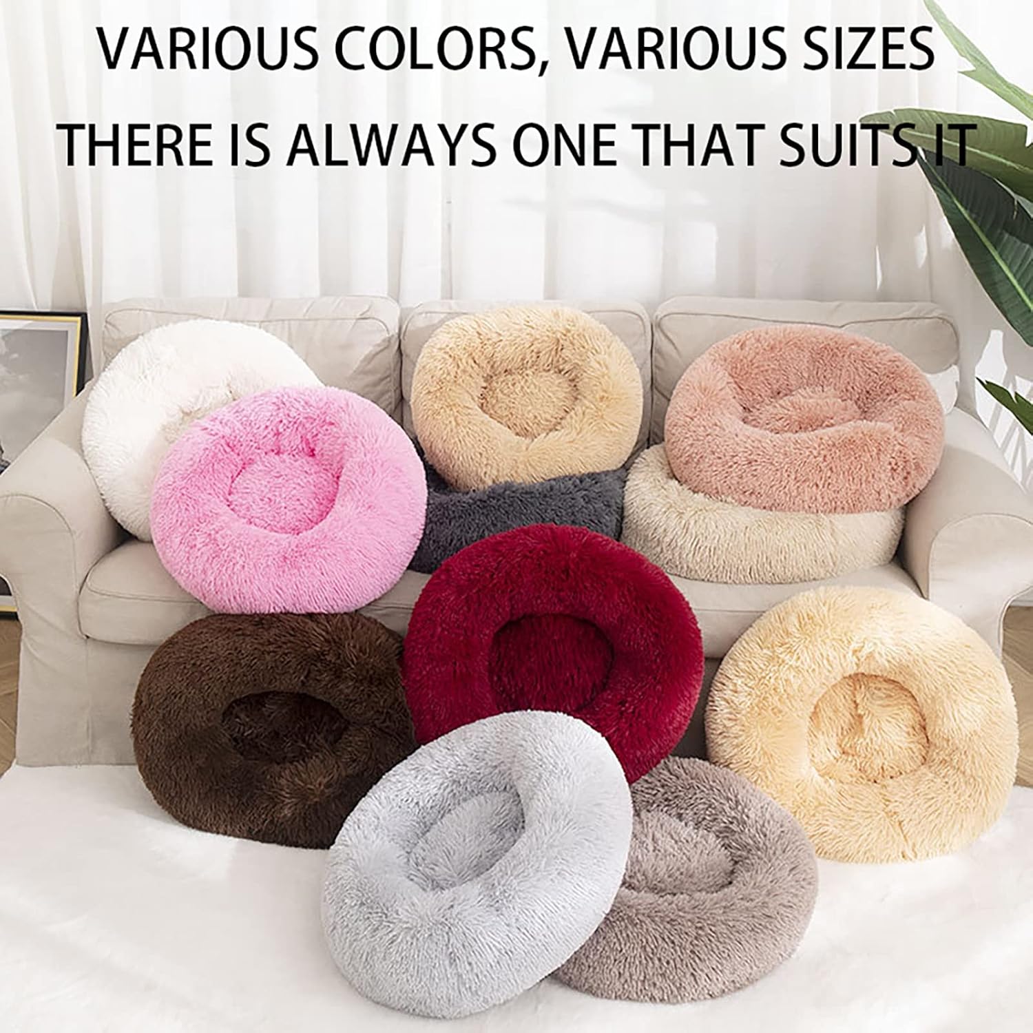 review Donut Dog Bed & Cat Bed Calming Dog Bed Cat Bed Donut Premium Quality Plush Warm and Soft Pet Cosy Anti Anxiety Beds with Non-Slip Bottom and Washable for Small/Medium/Large Dogs (Color : Red, Size