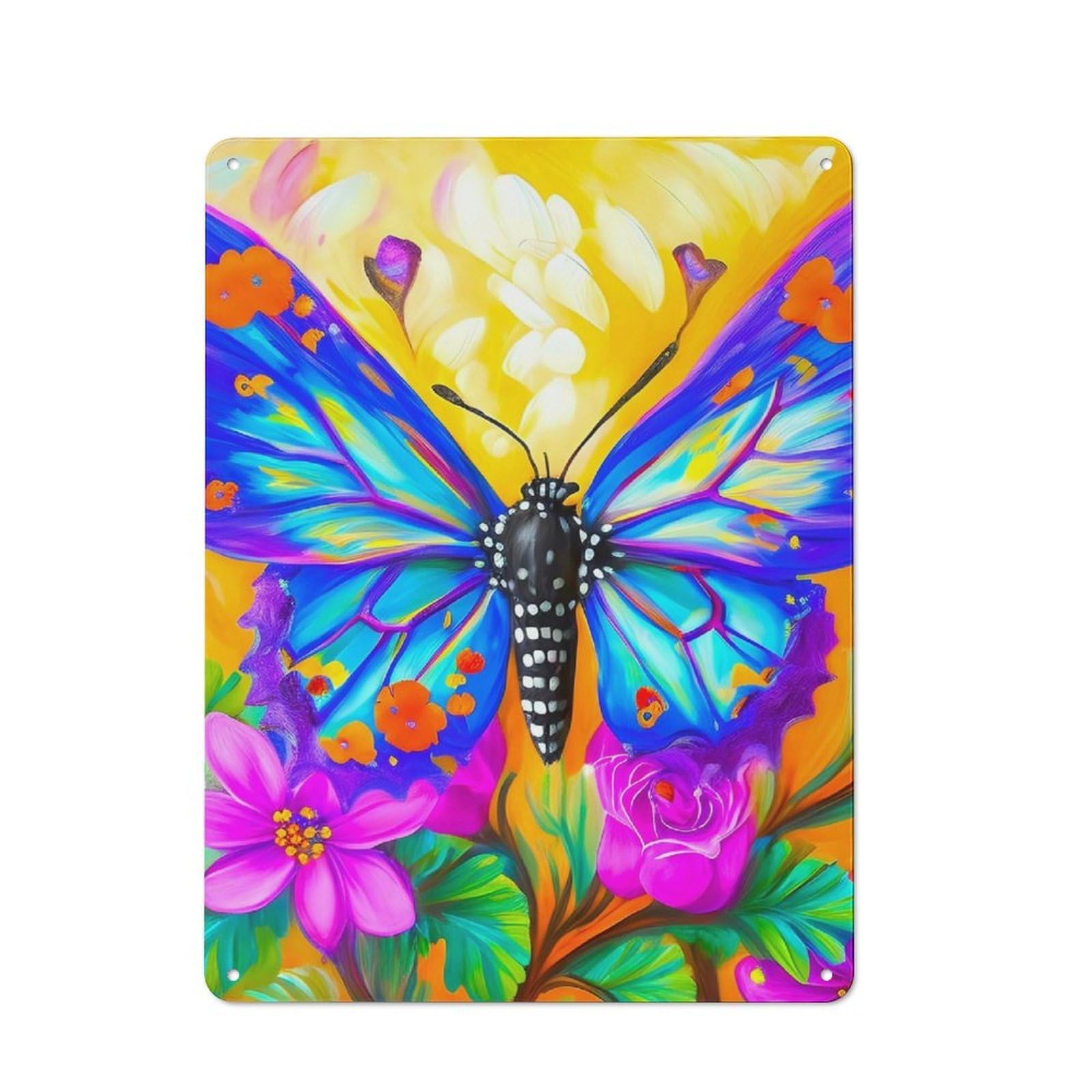 Junmoney Style-2 Butterfly On A Yellow Retro Tin Wall Plaque 40X30cm For Guest Room Or Hallway, For Vintage Wall Decor Fans, For Themed Room Decoration