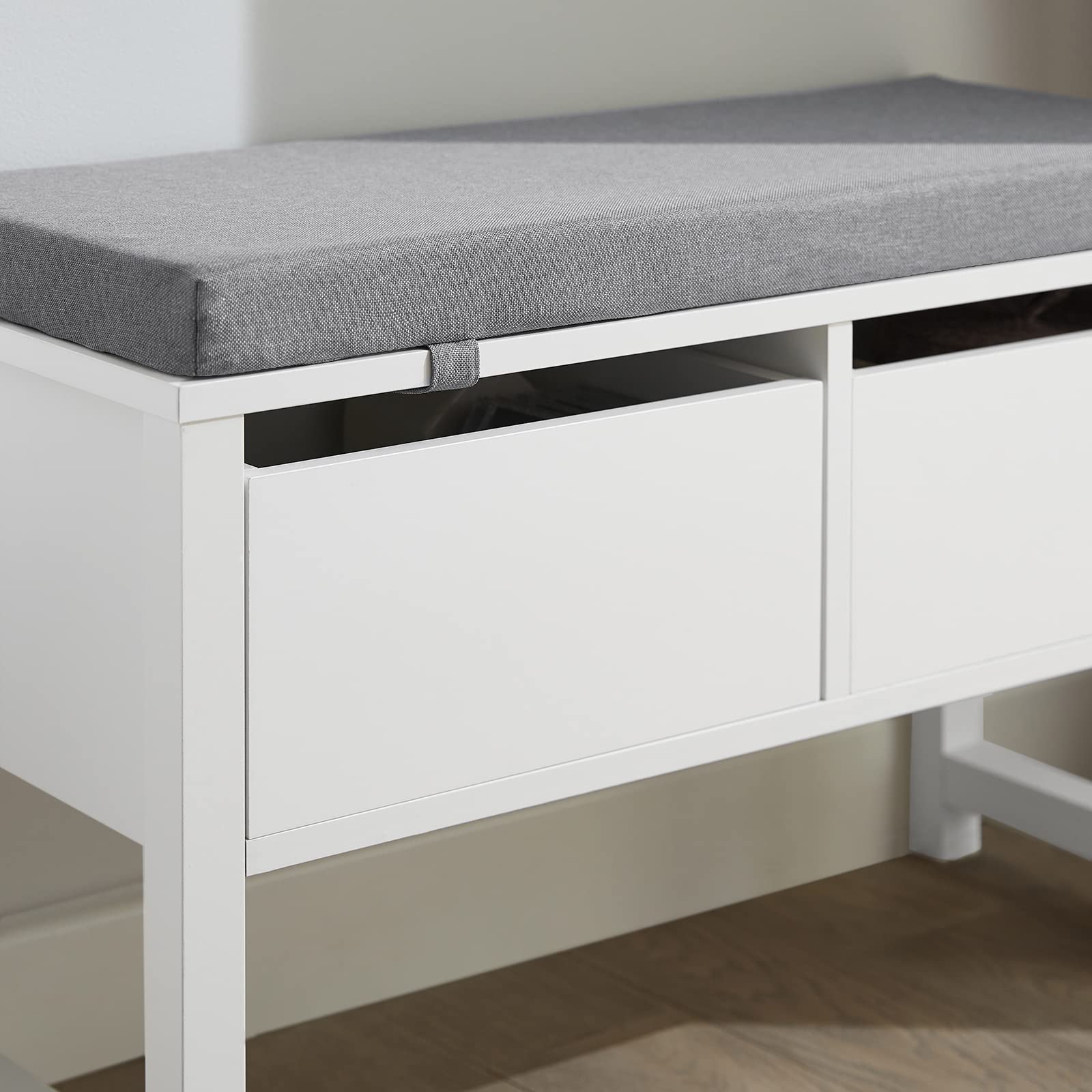 SoBuy Panca scarpiera con 2 cassetti 72x30x46cm per ingresso | Cassapanca contenitore con cuscino e 2 grandi cassetti, MDF, carico 150kg, design classico bianco FSR88-W