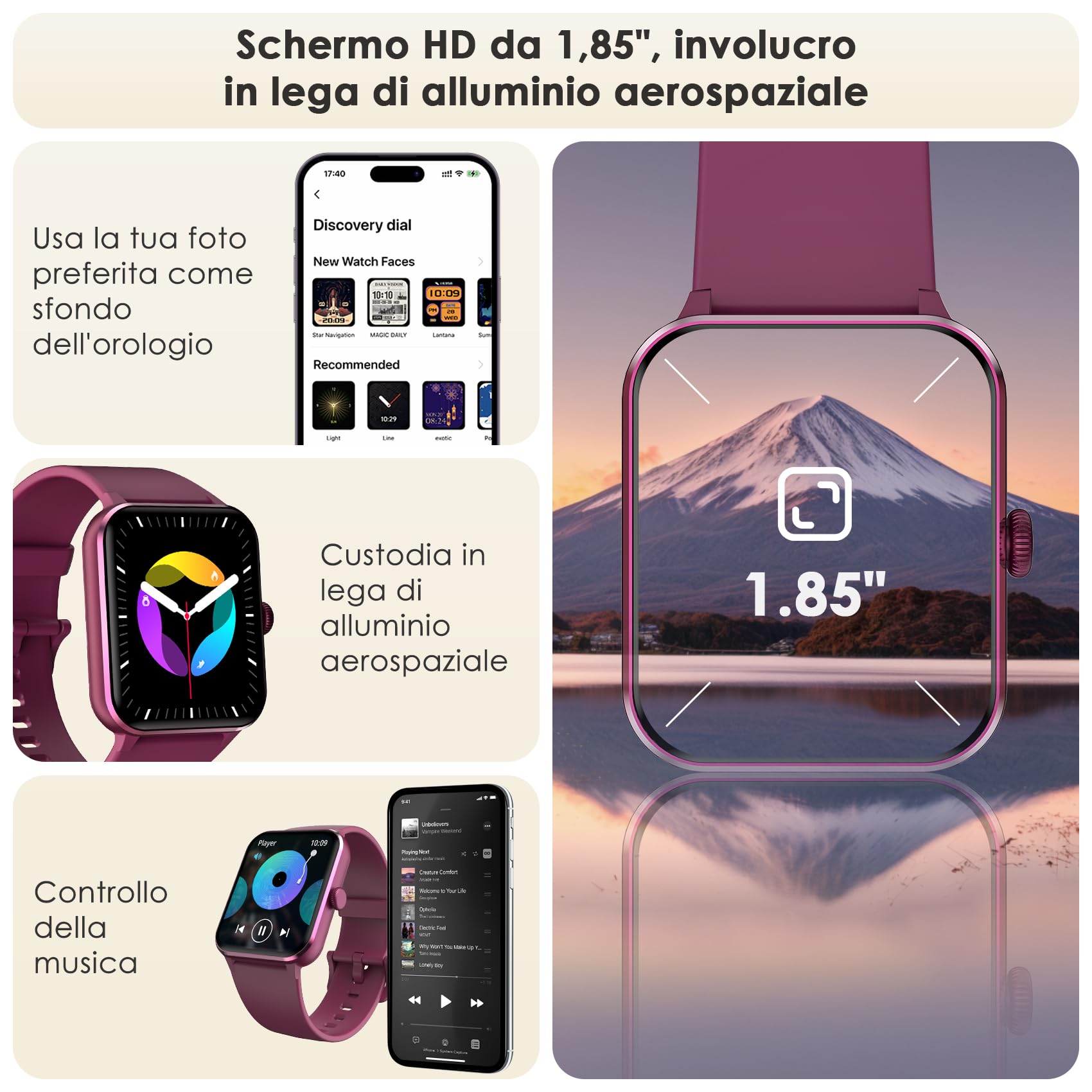 Smartwatch Uomo Donna, Orologio Fitness con Chiamate ,100 Modalità Sportive, 1.85" Smart Watch Monitor del SpO2/Sonno, 24H Cardiofrequenzimetro da Polso Fitness Tracker per iOS Android Smartphone