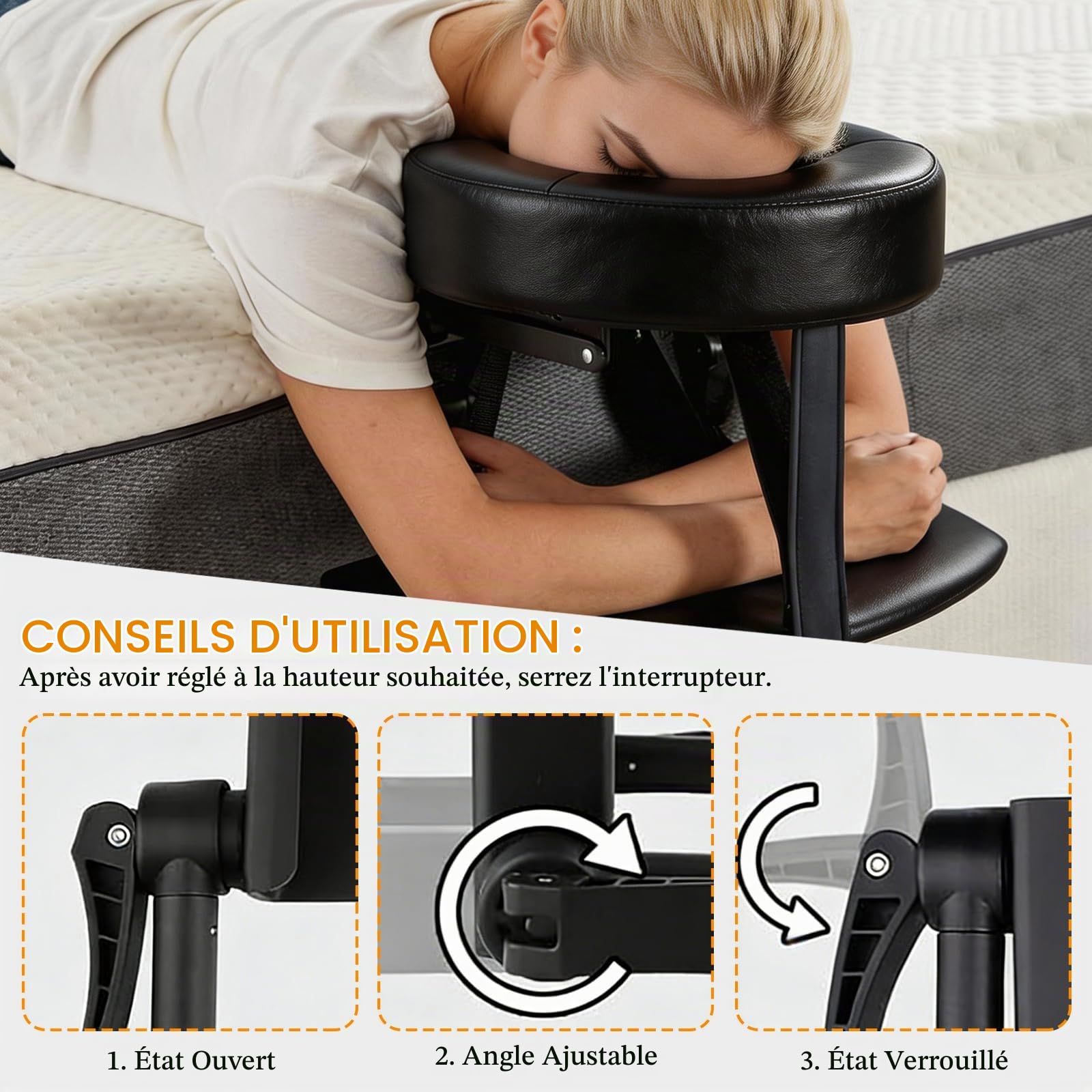 BRGD Appuie-tête de Massage pour Lit, Réglable à 180 ° Berceau D'appui-tête avec Support de Coussin pour Divers Environnements, Notamment Maison, L'école et Centres de Bien-être