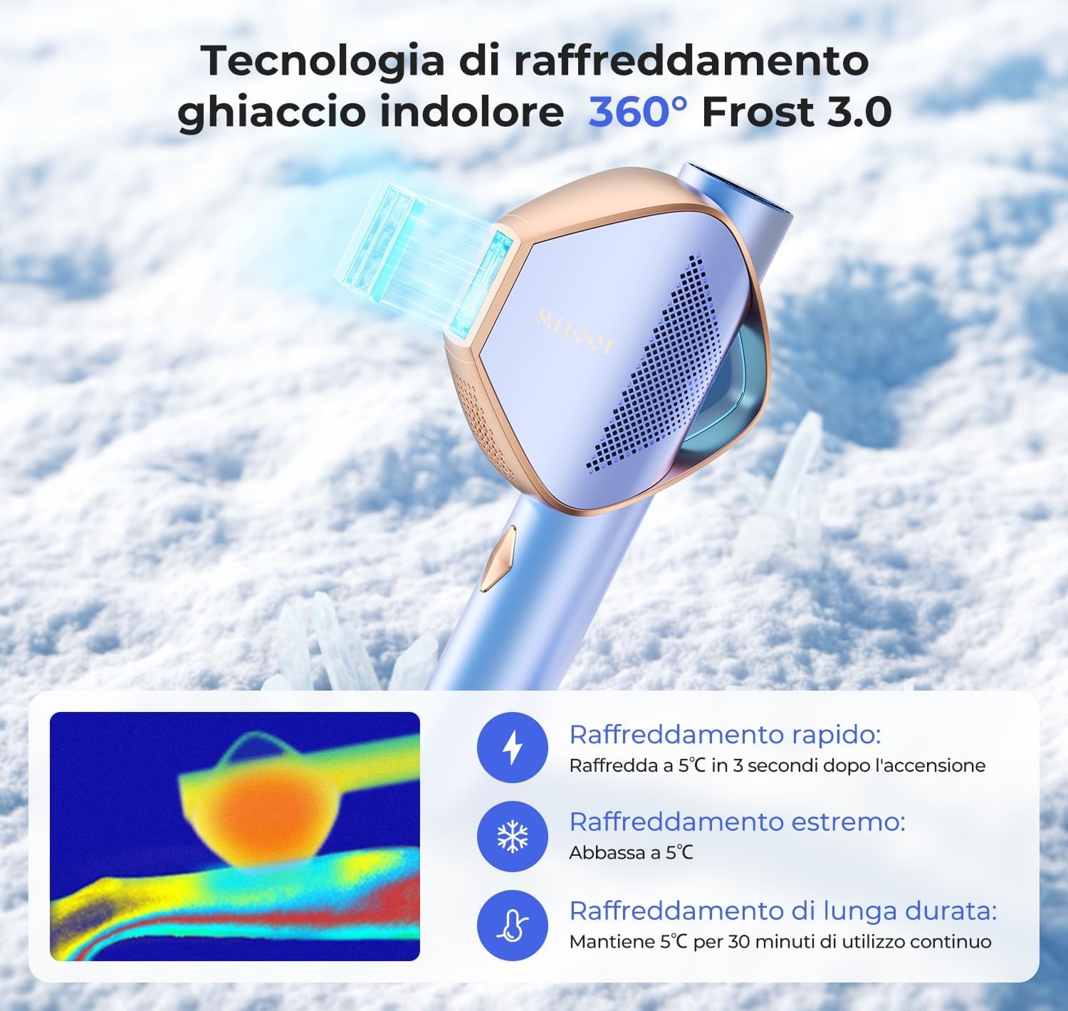 Epilatore Luce Pulsata IPL con tecnologia 360°Frost 5°C Sapphire, Epilazione laser indolore con APP Smart AI, 24J & 15 livelli di energia e flash a velocità 2X, per Donna e Uomo ascelle, corpo, bikini