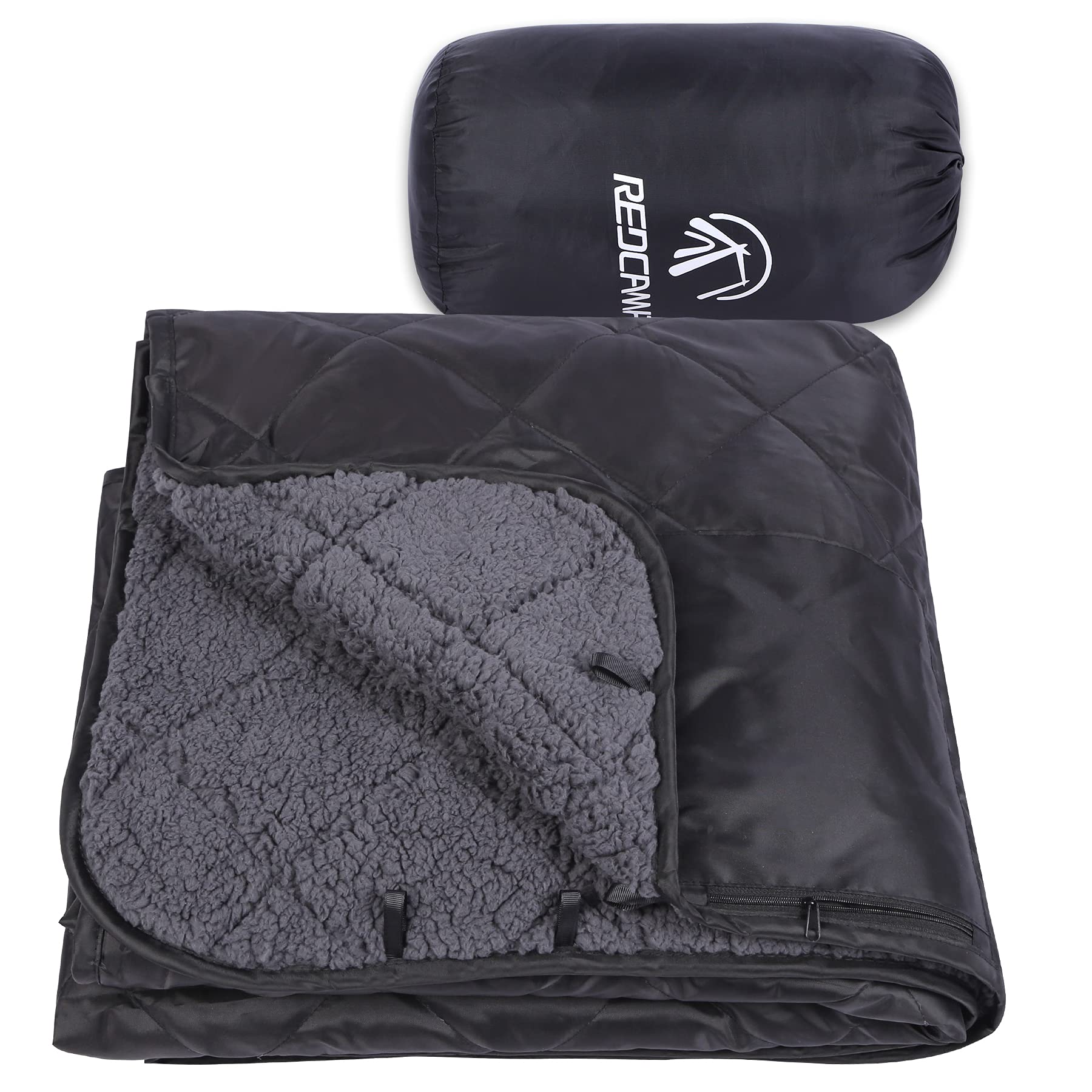 REDCAMP Couverture de Camping imperméable avec Doublure Sherpa, Grande Couverture Thermique pour Le Stade, Le Camping, Les Voyages en Avion, Les Voyages en Sac à Dos, la Voile, Les Voyages