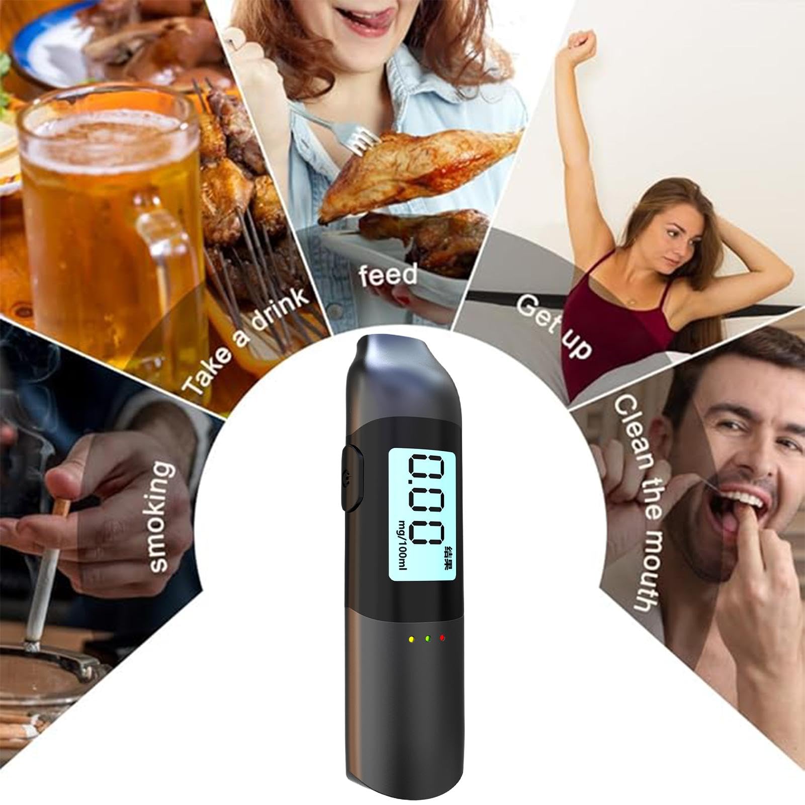 Etilometro per alcol tester, kit per analisi 'alcol, etilometro accurato per uso domestico, 9,2x2,6x1,6 cm 3,62x1,02x0,63 pollici Tester per alcol portatile per la sicurezza personale (Nero)