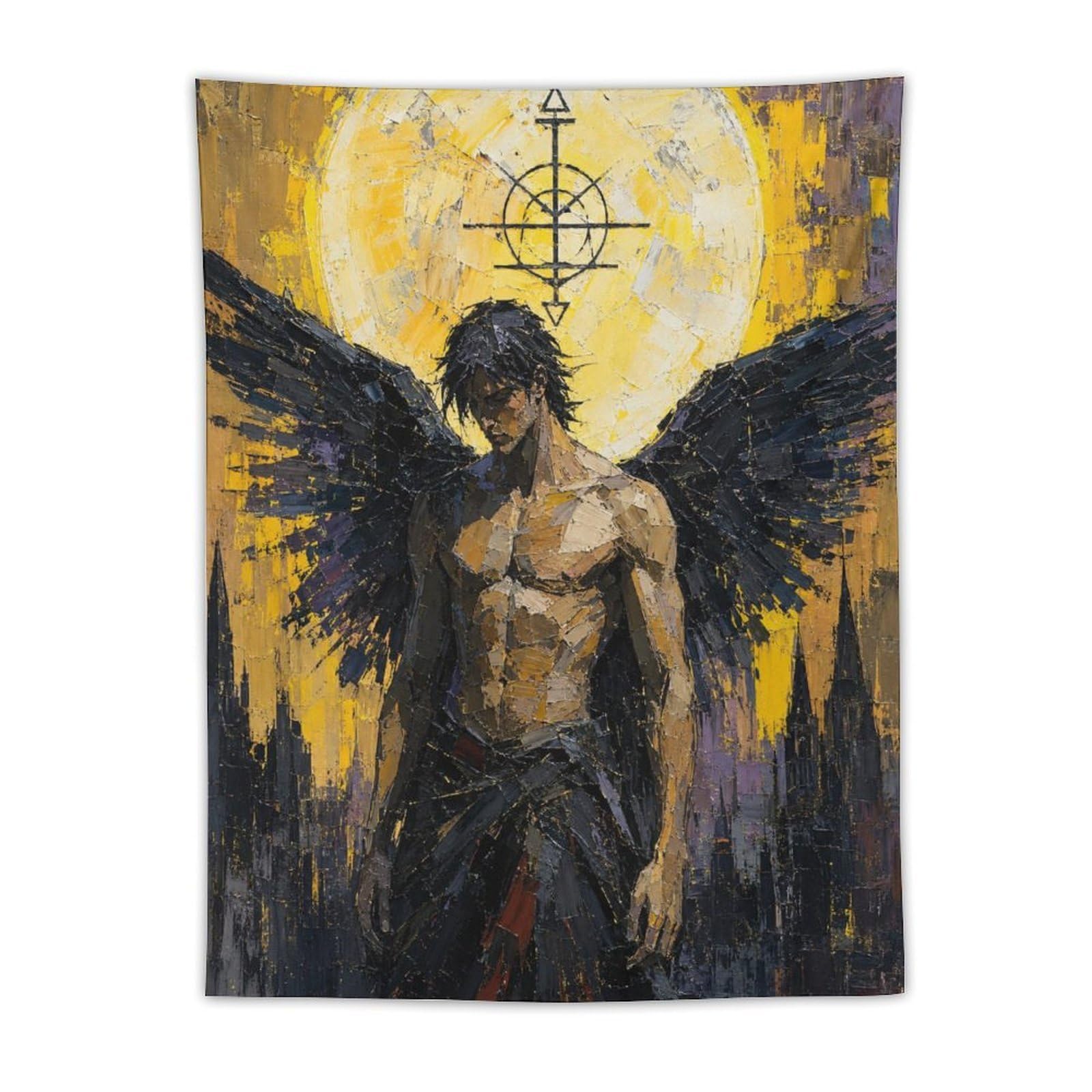 H3B8U2Y5 Dark Angel Lucifer Wall Tapestry, Fantasy Illustration, Backdrop
