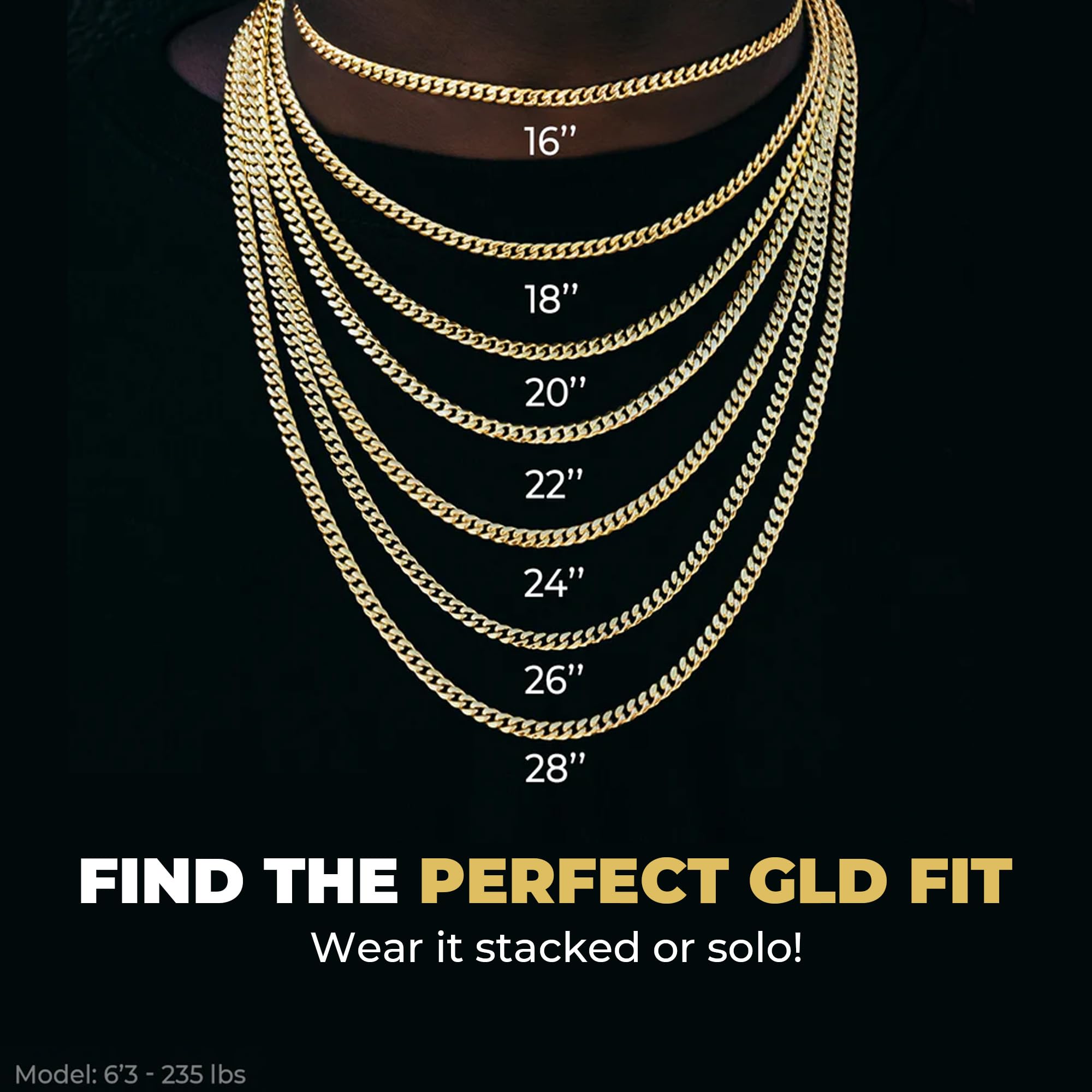 GLD Cuban Link Chain for Men and Women - Gold-Plated Micro Cuban Chain with Premium Storage Travel Pouch - Snatch-Proof Clasp, Sweat-Proof and Fade-Resistant - Lifetime Quality, Designed in Miami: 22 Inch 6MM Yellow Gold