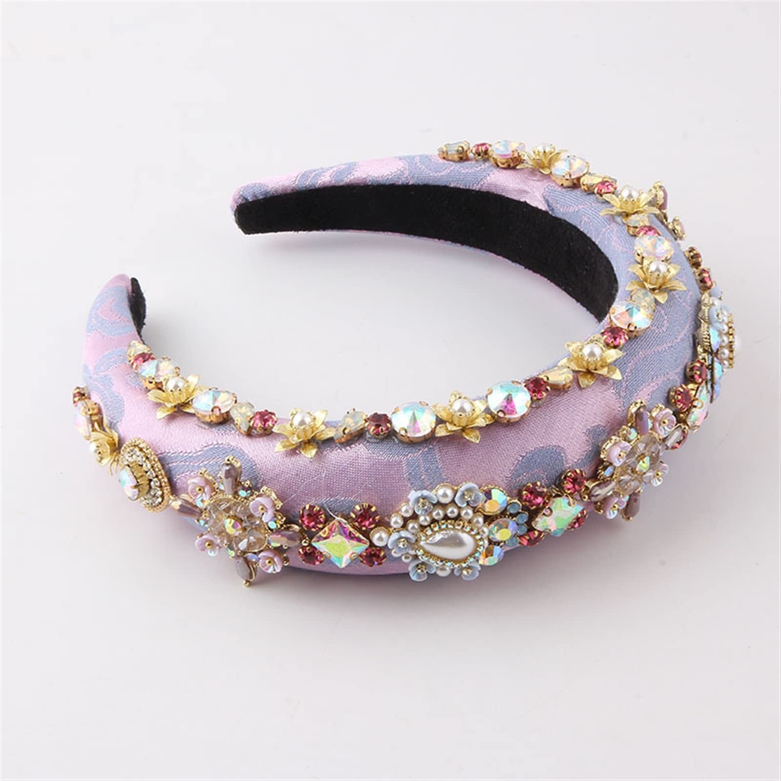 Fascia esagerata in Spugna Cerchietto for Capelli con Strass Barocco da Donna Splendida Fascia for Capelli Spessa retrò da Donna Cerchietto da Sposa (Color : A)