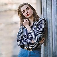 Vista 69 de Cinturón de cuero clásico con hebilla de metal para mujer con vestido de jeans Aah-negro-clásico