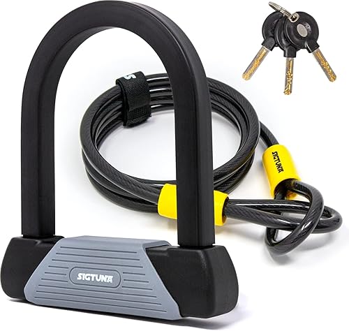 SIGTUNA, candado para bicicleta, resistente de 16mm con grillete en forma de U + con cable para bloqueo trenzado y flexible de 1800mm