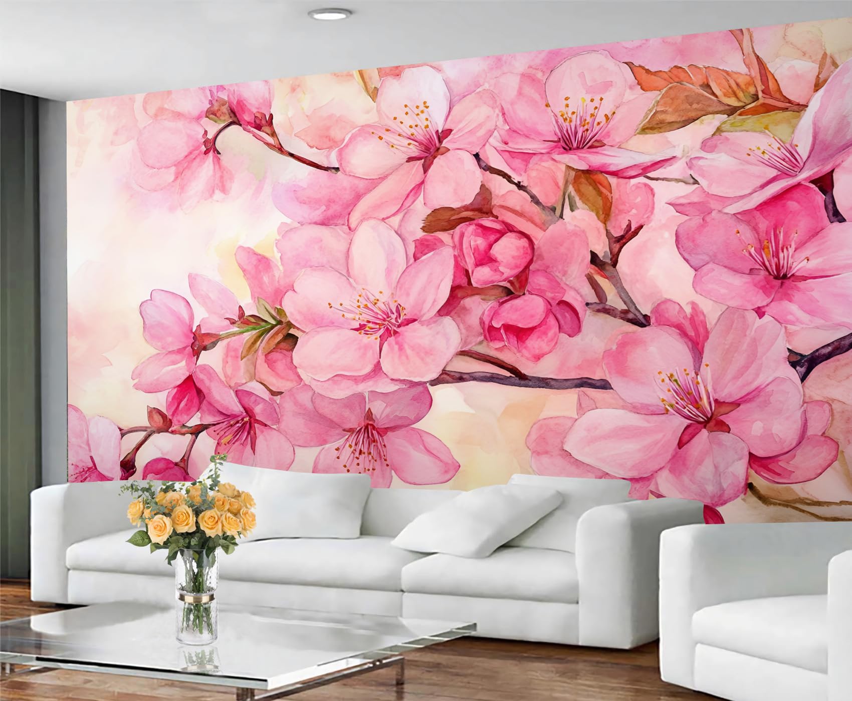GIVLWF Wolf Wallpaper, Floral Wolf Self Adhesive Wallpaper for Living Room, Watercolor Animal Wall Paper for Bedroom, Cute Purple Wall Mural, Wildlife Large Mural & Room Decor — image 1