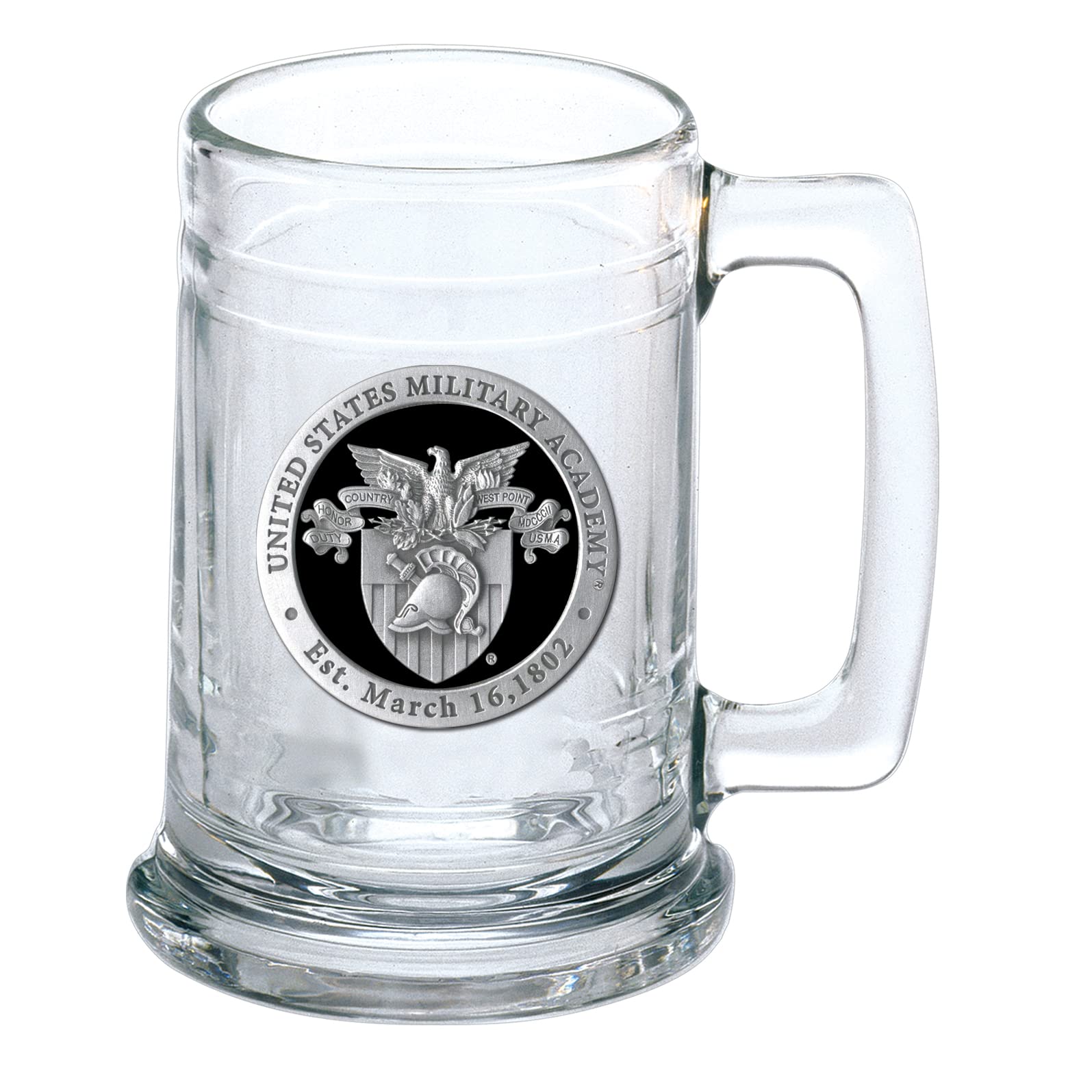 Heritage Pewter US Military Academy Stein Glass | 15 Ounce German-Style Glass | Intricately Crafted Metal Pewter Alma Mater Inlay