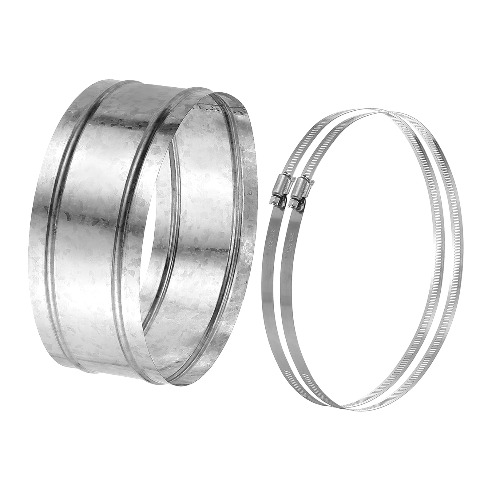 PATIKIL 250mm/10" Duct Connector, Galvanized Steel Duct Coupling Vent Coupler Dryer Pipe Coupling Hose Extension Connector with Duct Clamps for HVAC Exhaust Fan Vent Systems, 4" Long