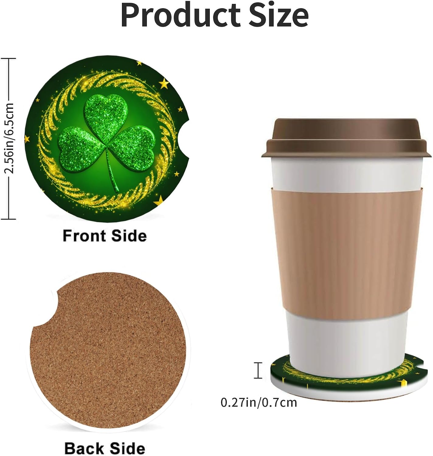 Shamrock 2 Pack Car Cup Holder Coasters Ceramic Drink Coasters image 3