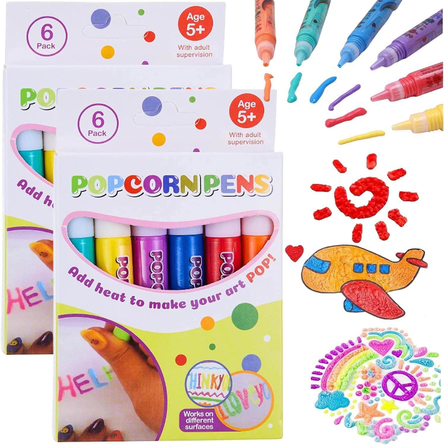 Keeplus 12PCS IEY 3D Relief Art Pen, 2026 New 3D Relief Art Pen, 3D Bubble Popcorn Drawing Ks, Magic Puffy Paint Pens, DIY Printing Bubble Tool Cotton Pens, Bubbles Popcorn Drawing Kits for Kids