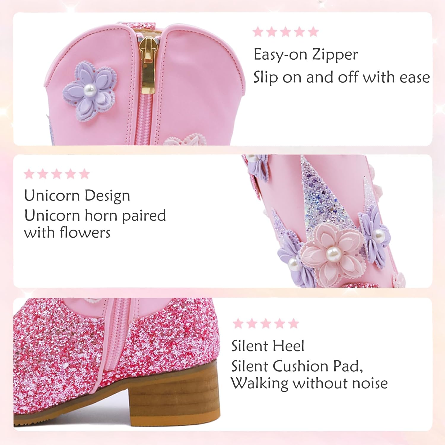 Girls Cowgirl Boots Mid Calf Western Riding Cowboy Boots Toddler Little Big Kids Birthday Party Unicorn Dress Shoes