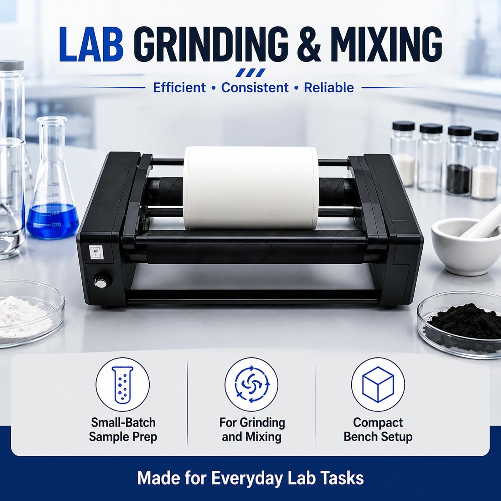 Labor-Desktop-Kugelmühle, Mahlkapazität 30–150 Ml | Horizontale Kugelmühlen-Poliermaschine mit0,4-l-Keramikbehälter,Timer und einstellbarem Geschwindigkeitsmischer zum Schleifen