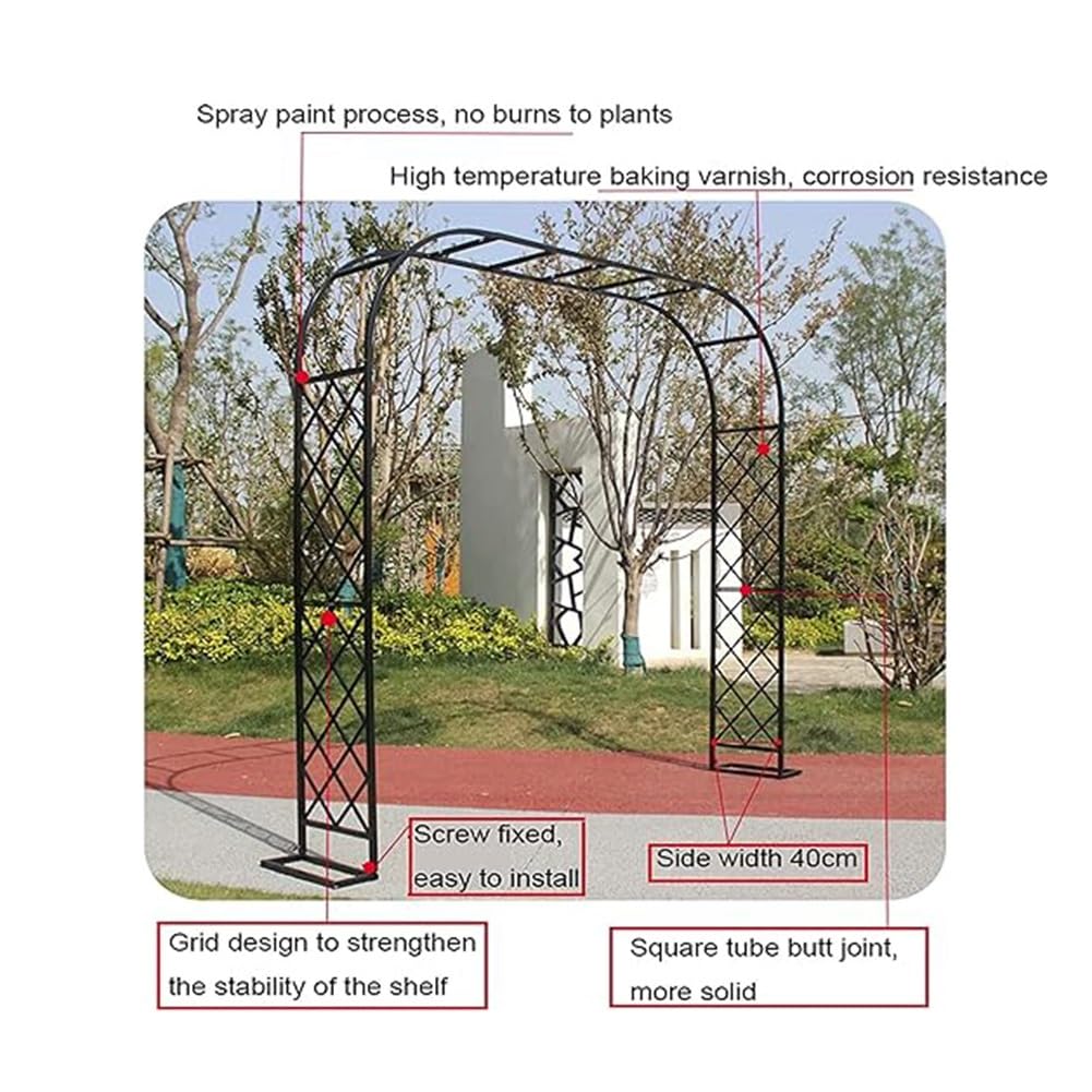 Zewnętrzny metalowy łuk ogrodowy - ocynkowana czarna altana pergola do roślin pnących, dekoracja ślubna i imprezowa, 300 x 40 x 230 cm, stylowa i solidna konstrukcja