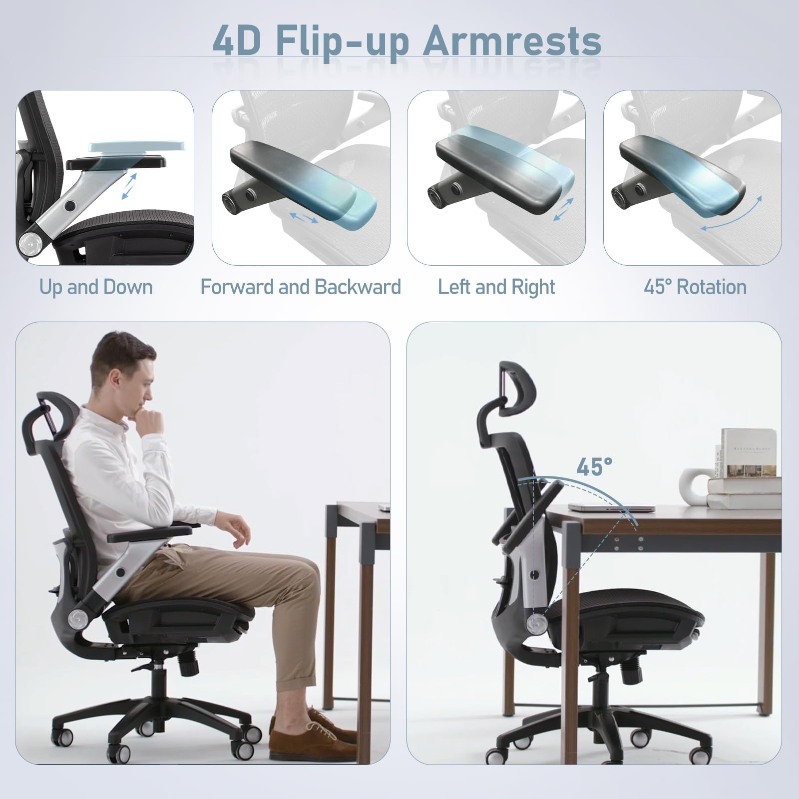 Chaise De Bureau Ergonomique En Maille - Dossier Haut, Soutien Lombaire Réglable - Repose-pieds Inclus - Noir