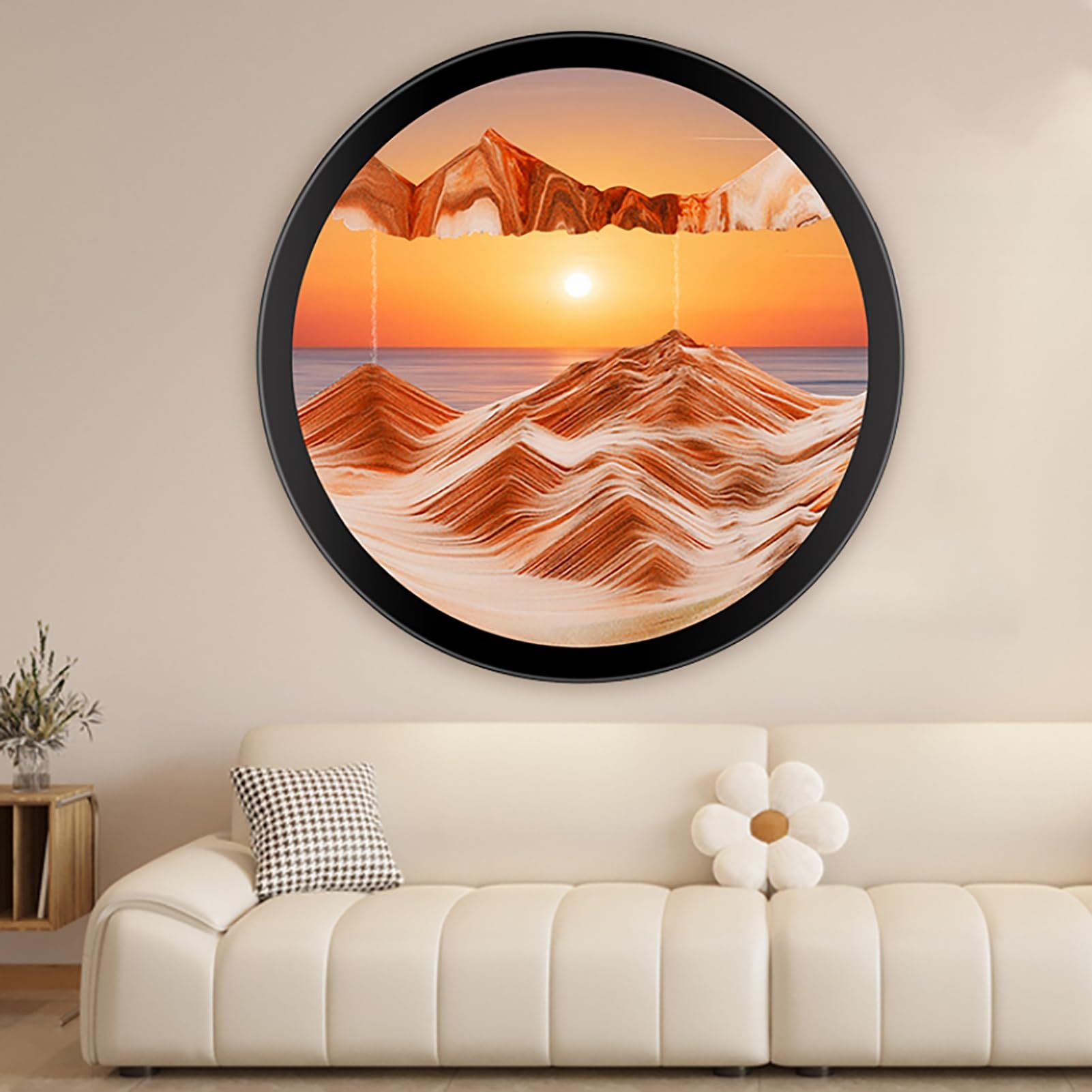Sand Art, Sand Art Liquid Motion, 3D Sand Art Pictures Deep Sea Sandscape, 360° Rotate Wall Mounted Moving Sand Art Picture, Glass Crafts Solid Wood Frame, Relaxing Mood Home Decor,17.3in-Orange2